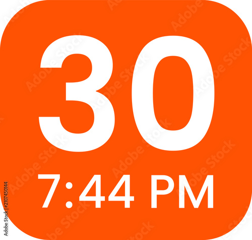 Fotografía Orange Square Icon with Number 30 and 7:44 PM Time Indicator