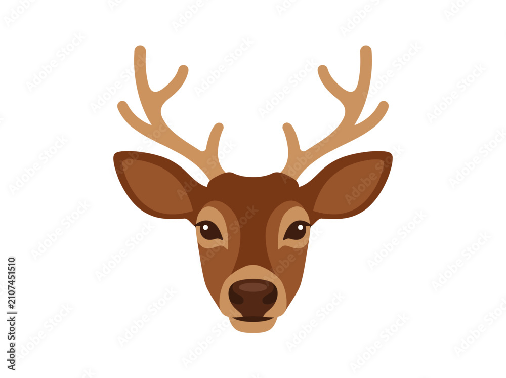 Fototapeta premium Reindeer face vector with antlers and a gentle expression