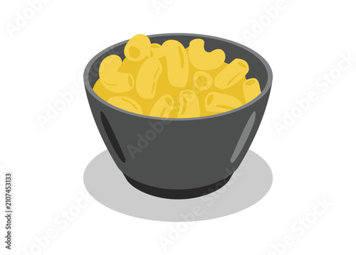 Macaroni snack inside bowl. Simple flat illustration.