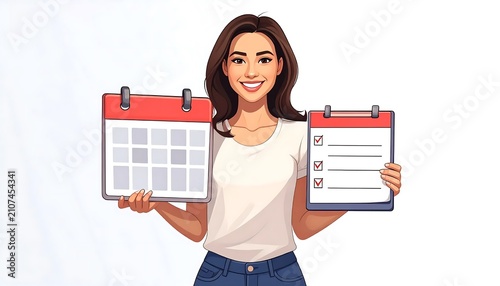 Woman holding colorful sticky note papers smiling.