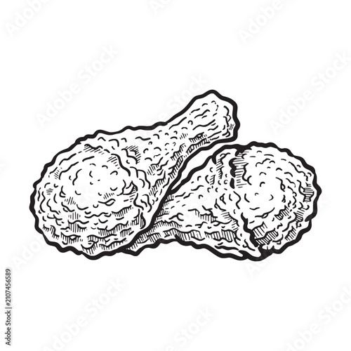 Fried chicken hand drawn illustration. Fried chicken vector line art