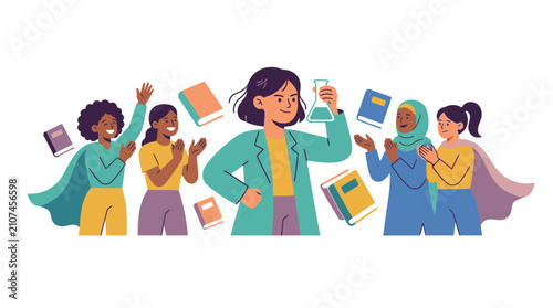 Diverse Women Celebrating Female Scientist in STEM
