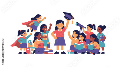 Diverse Group of Students Learning and Dreaming Together