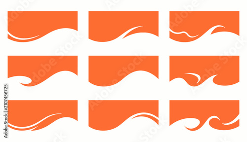 Set of nine orange banner shapes with wavy bottom edges, perfect as text backgrounds, headers, or design ribbons.