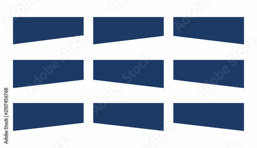 Foto Set of nine navy blue angled rectangle banners with notched edges, great as text backgrounds and design labels