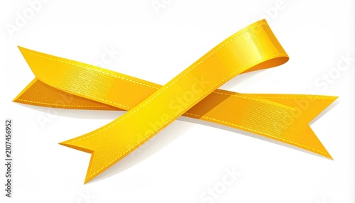 Two bright yellow satin ribbons crossed against a white background