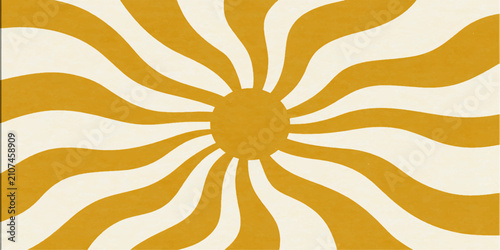 Quadro su tela Vintage hippie boho sunburst background featuring wavy golden sunbeams for retro