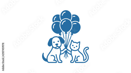 Принти на полотні Dog and cat with blue balloons.