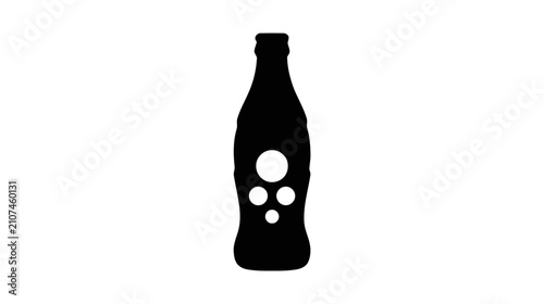 Vector illustration of black silhouette of a glass soda bottle with bubbles icon on a transparent background