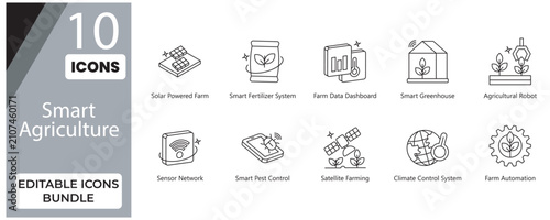 Foto Smart Farm Editable Line Icons Bundle
