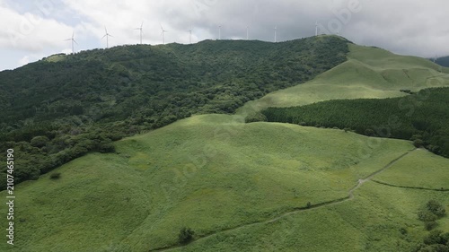 Aerial drone footage of green mountain plateau, Izu Peninsula