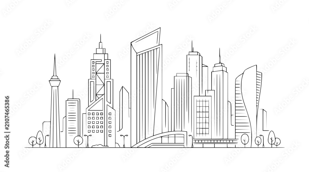 Fototapeta premium Minimalist hand-drawn city skyline vector illustration.