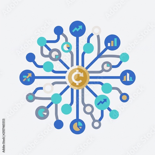 2D Flat Design Financial Ecosystem Icon