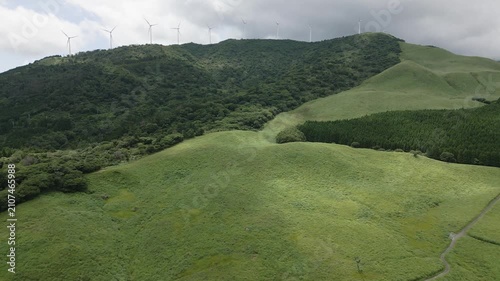 Aerial drone footage of green mountain plateau, Izu Peninsula