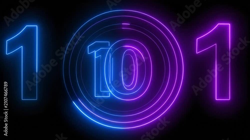 Glowing neon numbers displayed in a vibrant digital sequence against a dark background
