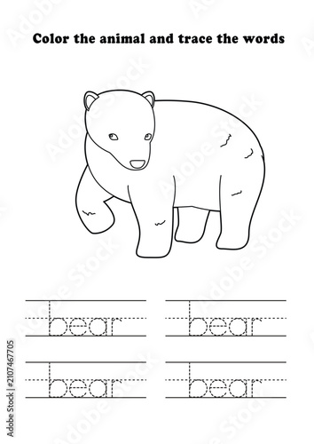 Learning Worksheet Polar Bear Coloring Tracing