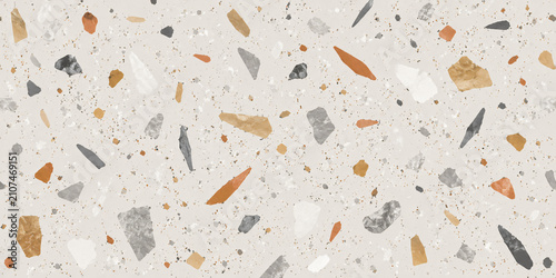 Bild auf Leinwand Terrazzo pattern with fragmented stone chips and neutral tones on transparent ba