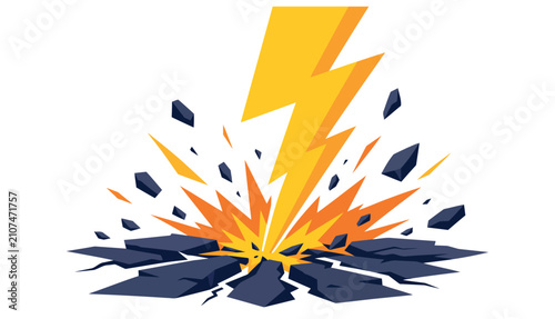 Fotografija Bright Explosion With Sharp Shards And Lightning Effect.