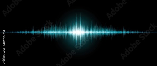 Cyan digital audio waveform on black background.