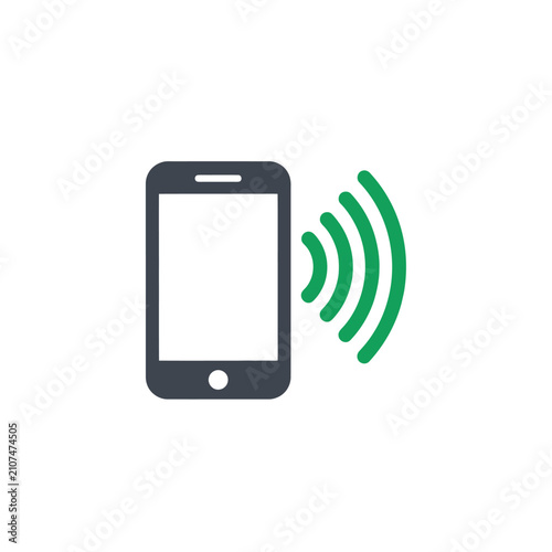 Smartphone emitting wireless signals icon on a white background.