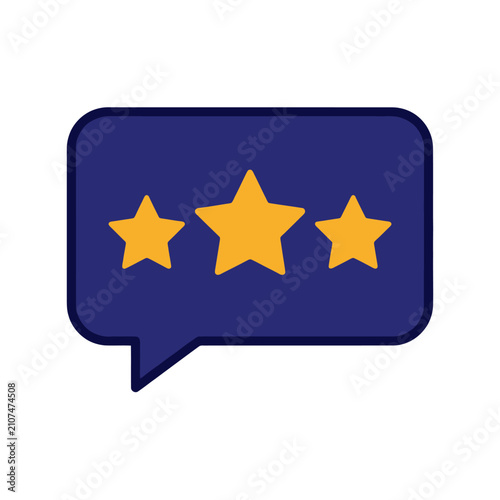 Speech bubble with three stars representing customer feedback and rating.