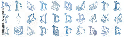 minimalist isometric line art vector blue crane icon