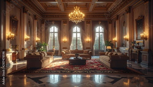 Opulent Living Room with Natural Light and Elegant Decor.