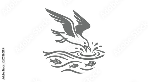 Foto Seagull Diving into Water Catching Fish.