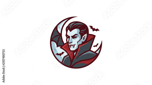 Bild auf Leinwand Vampire portrait with bats and crescent moon illustration.