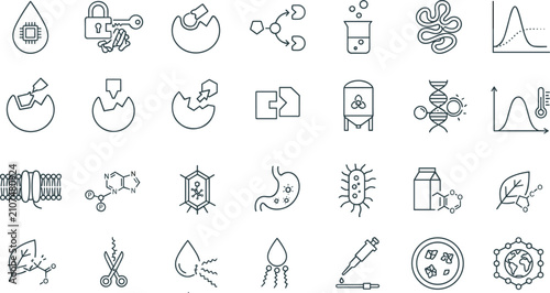 Fotografie Biotechnology and Life Science Line Icon Set Featuring Genetics, Microbiology, L