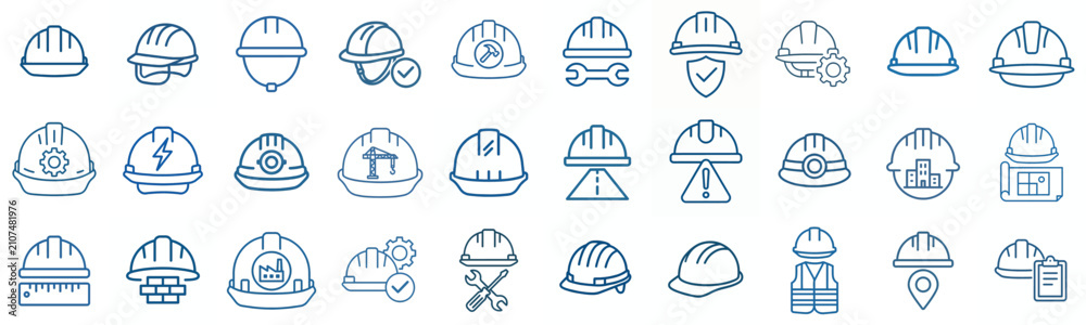 Fototapeta premium minimalist line art vector blue safety helmet icon