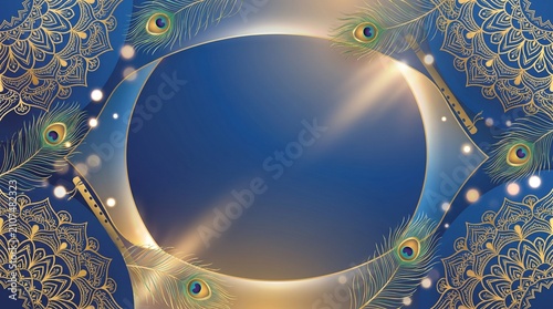 Janmashtami Background with Peacock Feathers and Flute