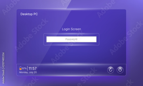 Desktop PC OS login screen glassmorphism user interface template