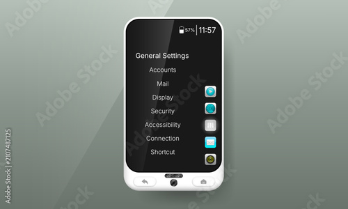 Smartphone general settings menu user interface design template