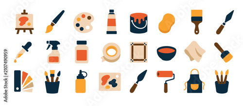 Flat design collection of colorful art and painting tools.