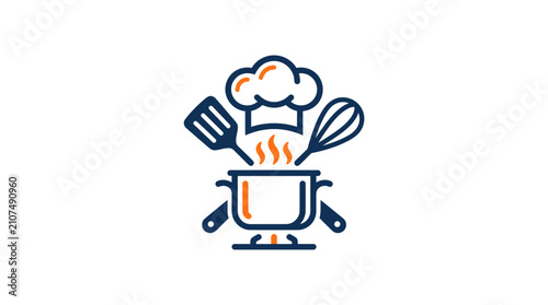 Quadro su tela Cooking Pot with Chef Hat Utensils.