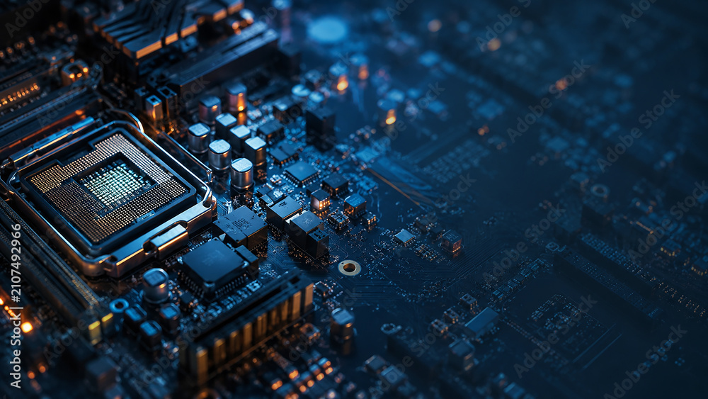 Fototapeta premium High Tech Computer Motherboard Processor CPU Chip Close Up