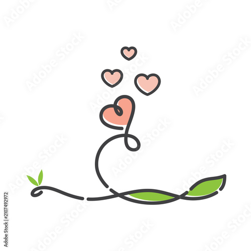 Aesthetic love heart line art drawing.