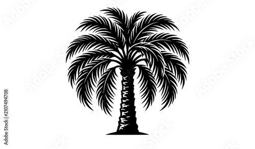 Bild auf Leinwand Elegant Windswept Palm Tree Silhouette Black Vector Illustration Isolated on Whi