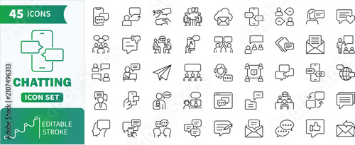 Obraz na płótnie Chatting line icon set with editable stroke