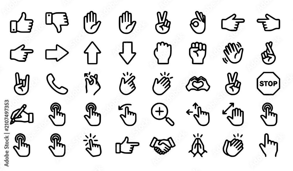 Fototapeta premium Editable Hand Gesture Stroke Icon Set with Modern Outline Vector Collection for User Interface Mobile Apps Web Design and Infographics
