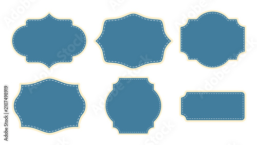 Set of decorative blue vintage labels and frames with stitched border design elements