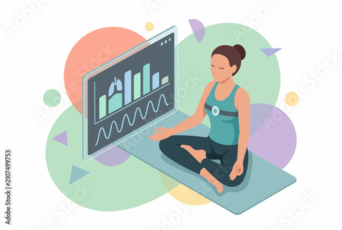Smart Digital Health and Biohacking Virtual Fitness Isometric Concept