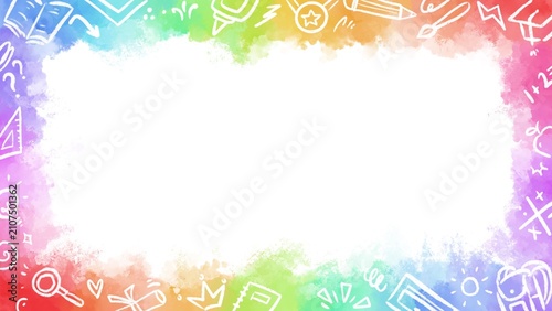 Background splash watercolor frame with back-to-school element doodles 