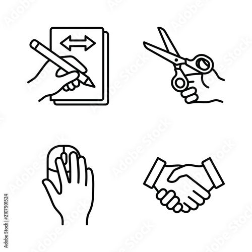 Set of minimalist line icons representing various hand gestures and daily activities