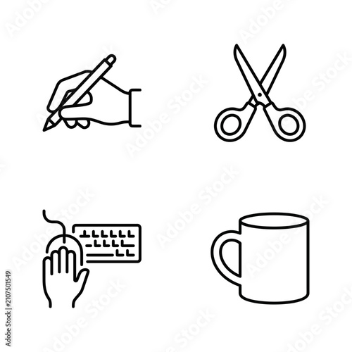 Set of Minimalist Workspace and Office Stationery Linear Icons