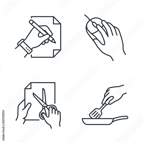 Set of Minimalist Line Icons Showing Hands Performing Daily Tasks