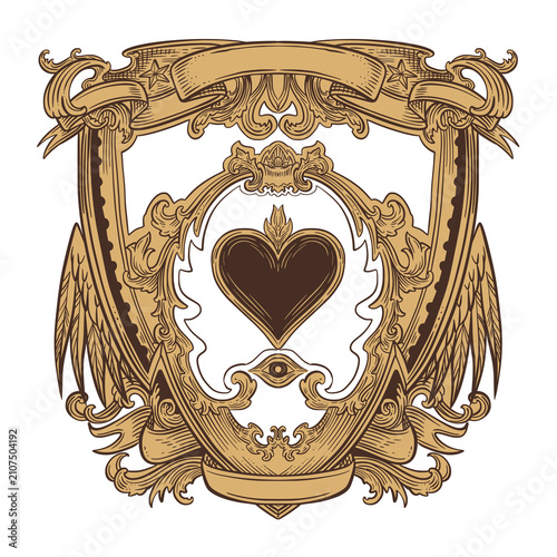 Vintage baroque. Classic love frames with hand drawn swirl of acanthus. Whimsical Victorian frames line art invitation decor, card, book cover
