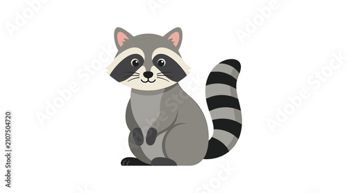 Raccoon Cartoon Illustration Sitting with Striped Tail on White Background