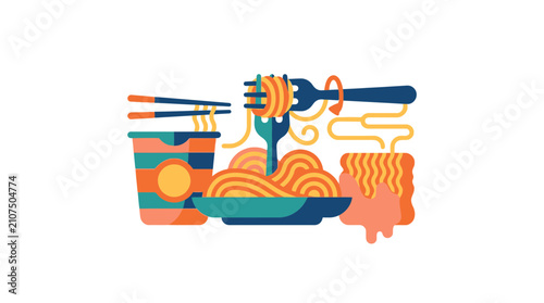 Instant Noodles and Pasta Flat Illustration